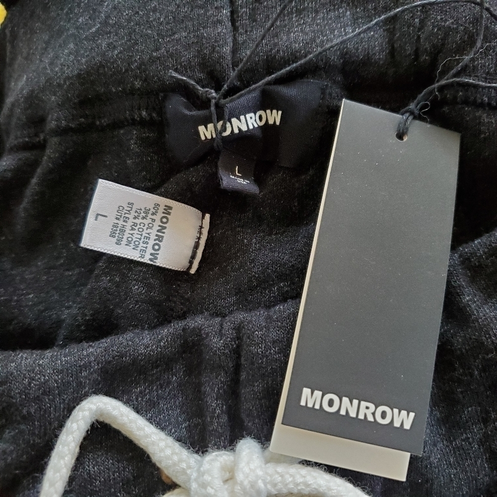 New Monrow Supersoft Vintage Drawstring Waist Black Jogger Sweatpants NWT Large - Picture 9 of 10